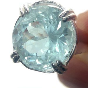 Aquamarine 11.85ct Platinum Finish Solid 925 Sterling Silver Ring